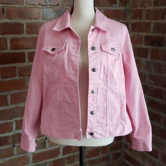 petite pink denim jacket